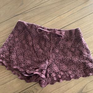 Plum Floral Lace Shorts